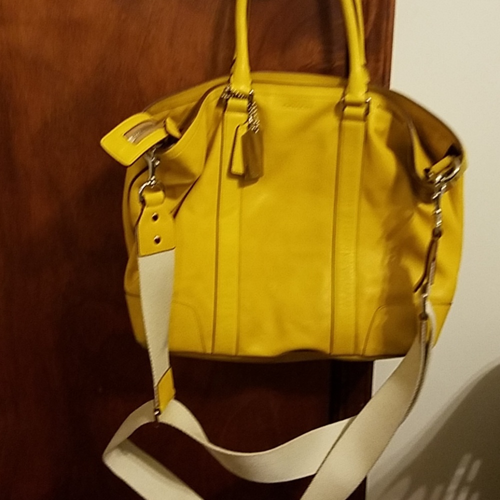 Mustard yellow coach tote bag